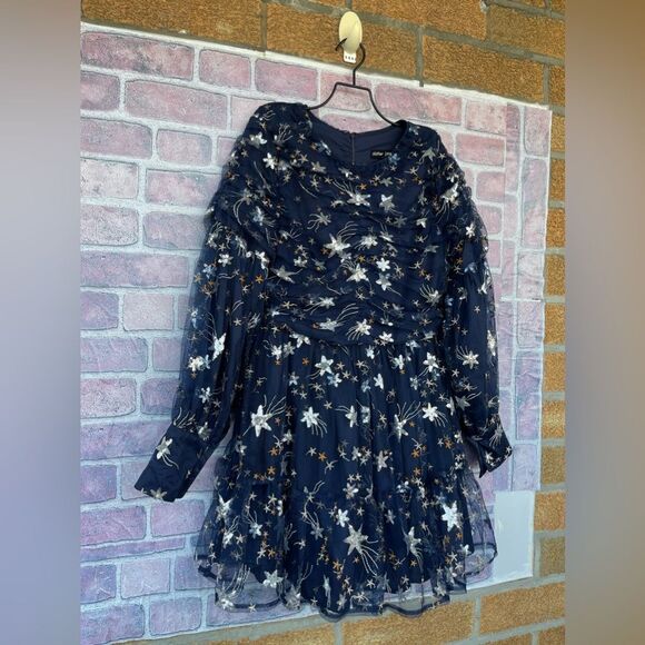 Sister Jane Shooting Star Embroidered Mini Dress Navy and Silver  medium - Picture 7 of 17